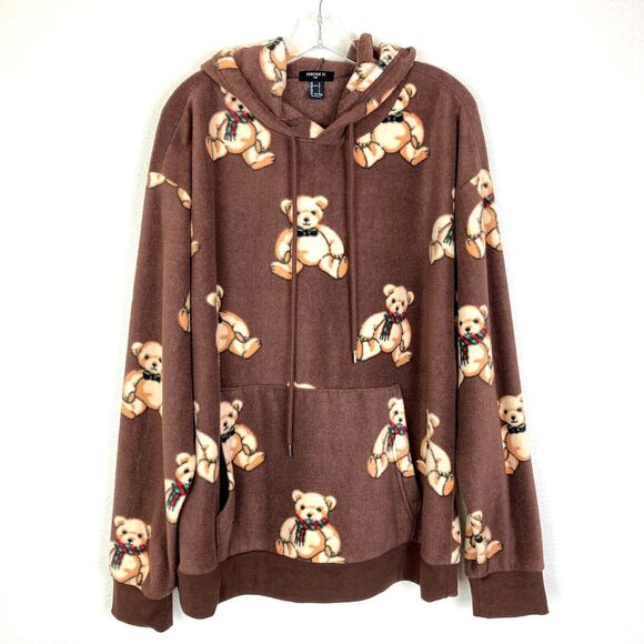 Forever 21 Women's Fleece Teddy Bear Hoodie Size L Brown Oversized Soft Cozy - Picture 1 of 6